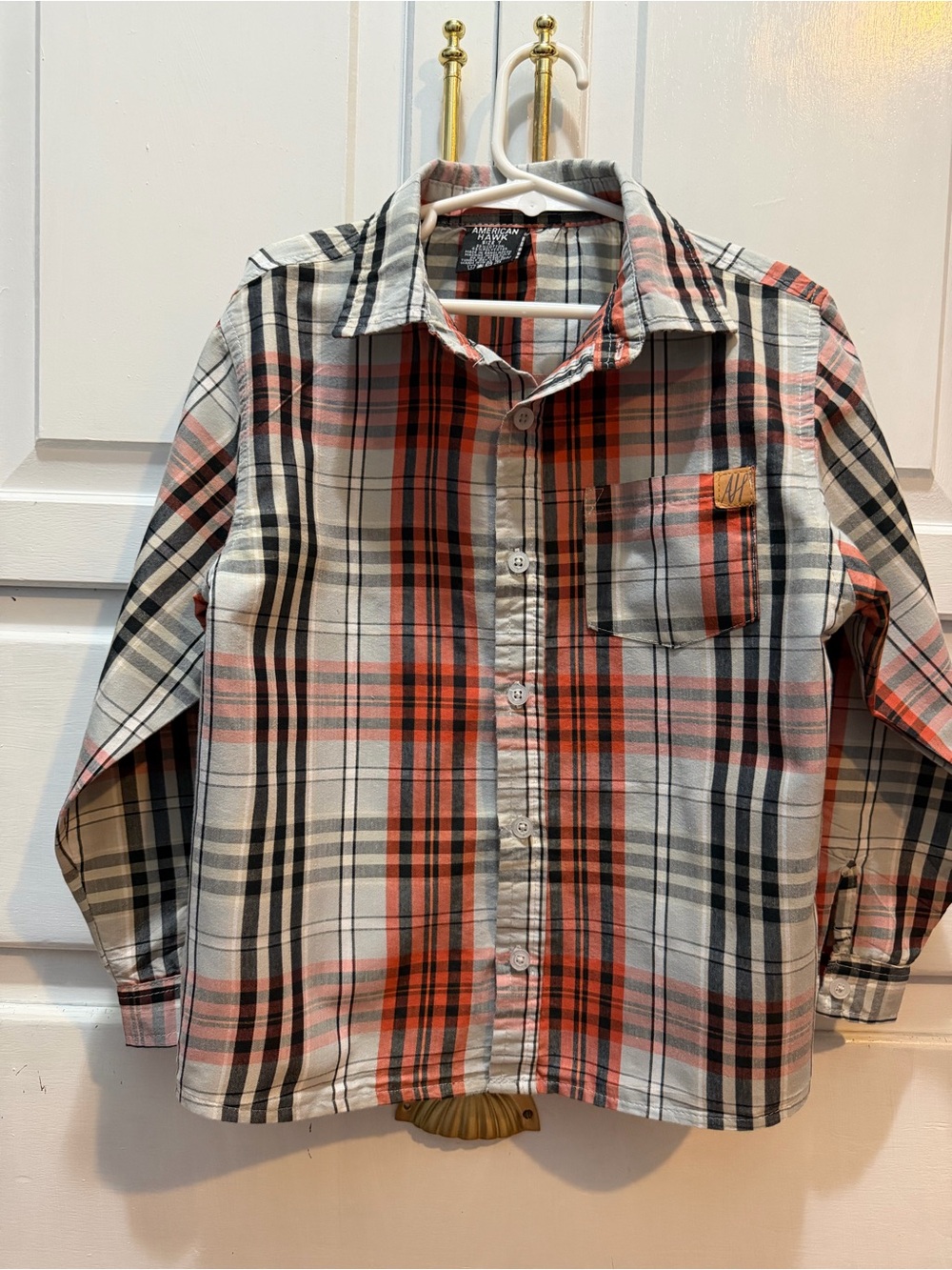 American Hawk child’s  Plaid Woven Long Sleeve Button-Up Point Collar Size 7